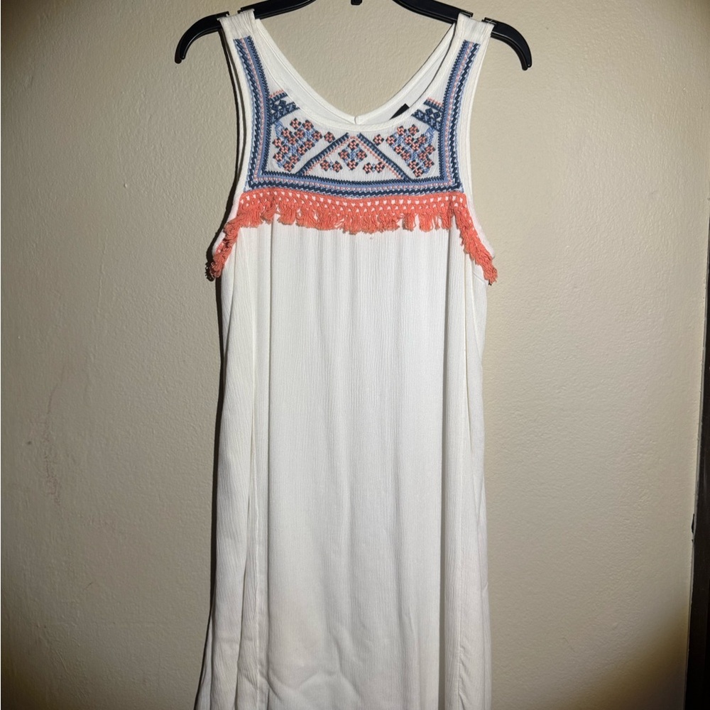 Abercrombie & Fitch White Dress with Blue and Orange Embroidery